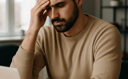 "Homme bloqué devant son ordinateur, symbole de la procrastination malgré la connaissance des tâches à faire"