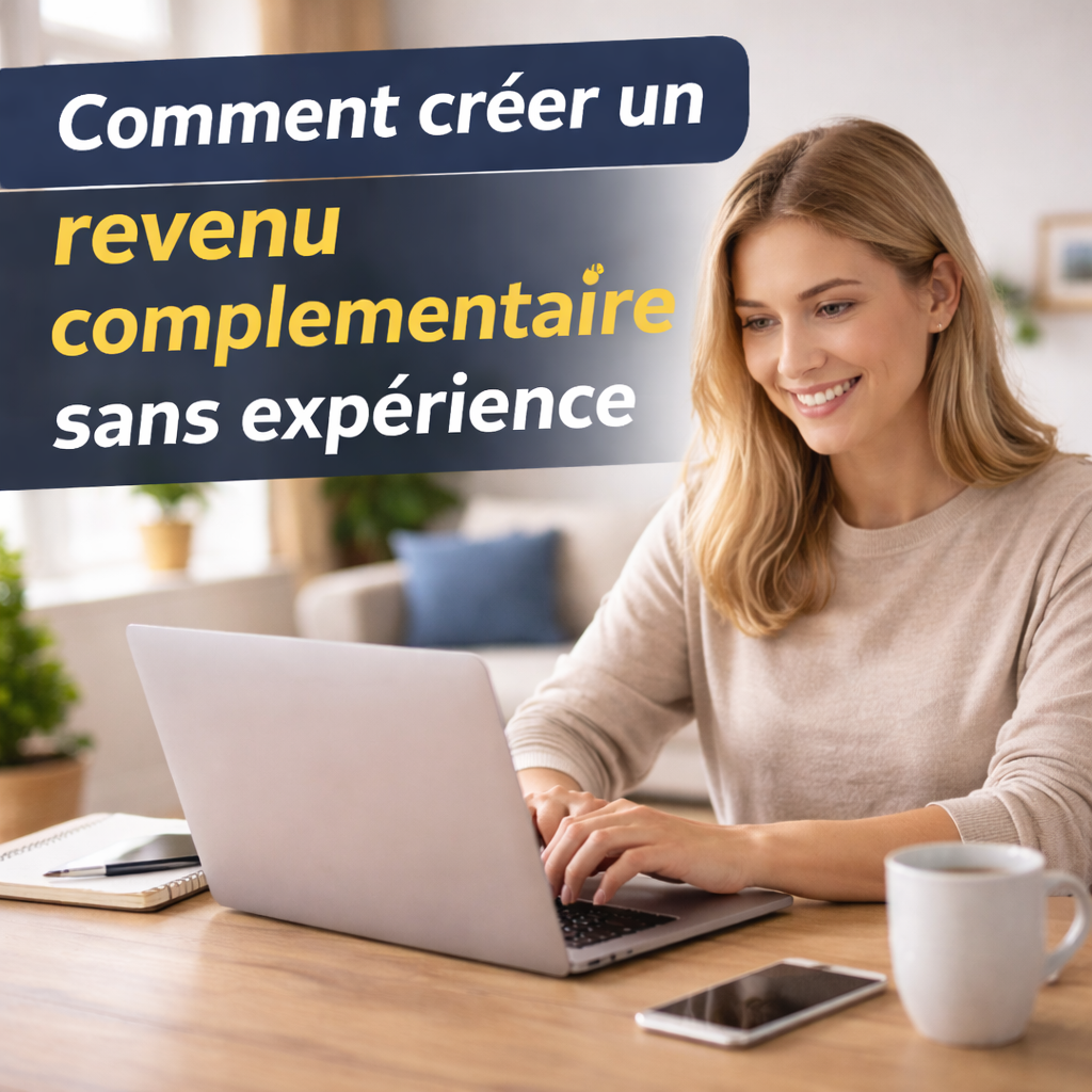 Femme travaillant sur ordinateur portable pour créer un revenu complémentaire en ligne sans expérience depuis chez soi